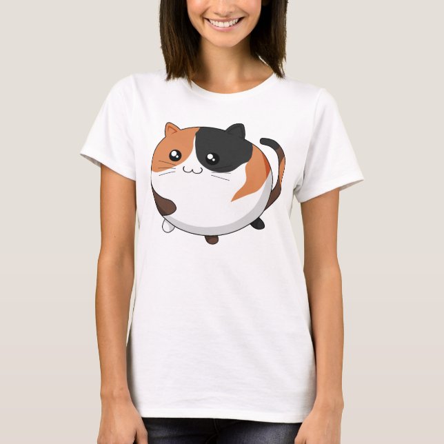 Camiseta Gato bonito do gatinho da chita de Kawaii (Frente)