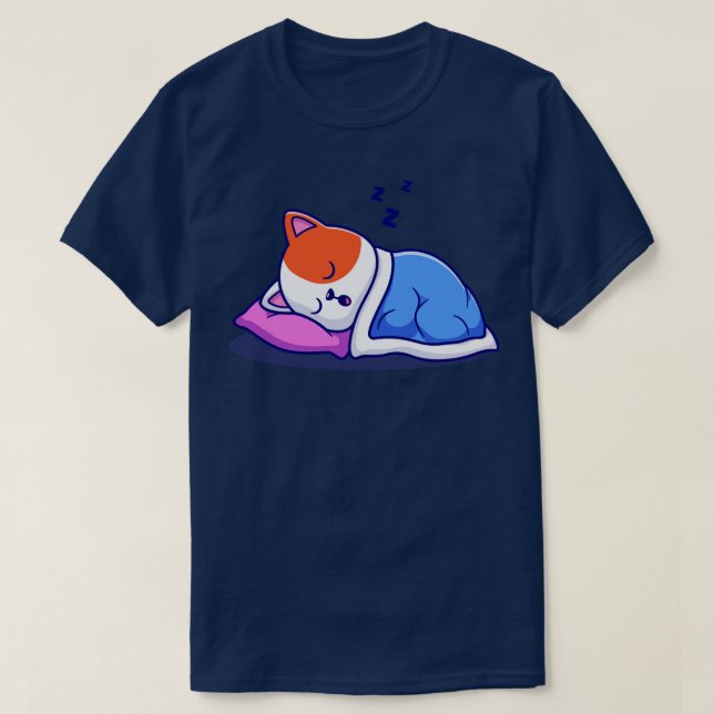 Camiseta Gato Bonito Dormindo Com Travesseiro E Cartografia (Frente do Design)