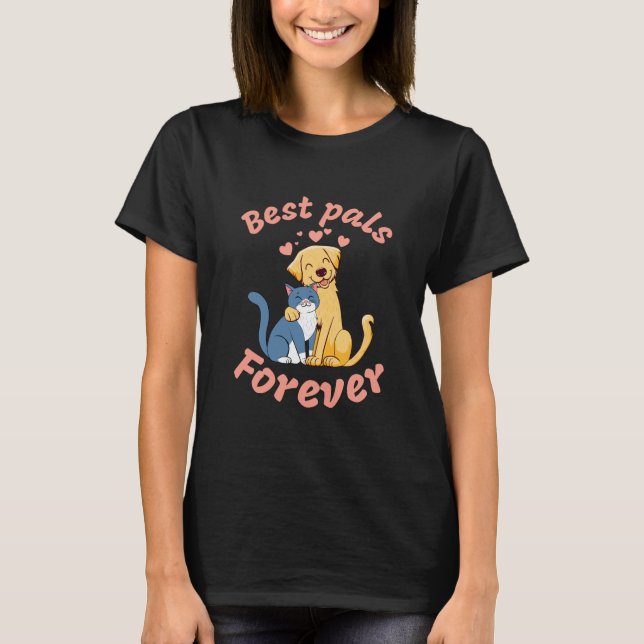 Camiseta Gato bonito e Cachorro Feliz. Os melhores amigos p (Frente)