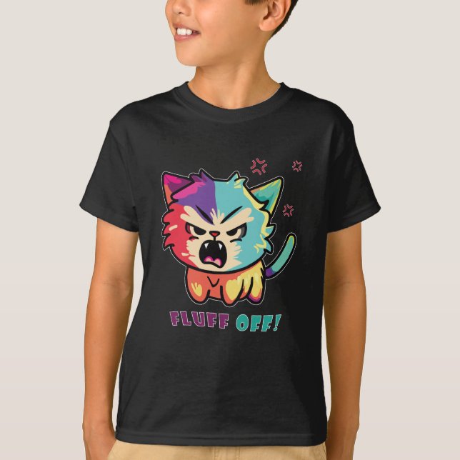 Camiseta Gato bonito e zangado a assombrar o Fluff Off. (Frente)