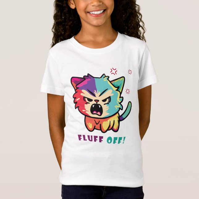 Camiseta Gato bonito e zangado a assombrar o Fluff Off. (Frente)