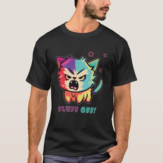Camiseta Gato bonito e zangado a assombrar o Fluff Off. (Frente)