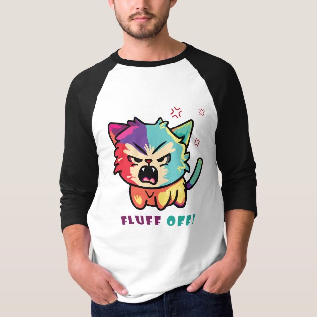 Camiseta Gato bonito e zangado a assombrar o Fluff Off. (Frente)