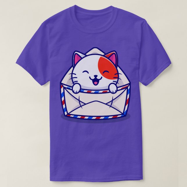 Camiseta Gato Bonito Em Cartoon De Envelope (Frente do Design)