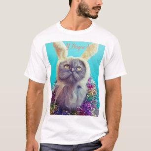 Camiseta Gato bonito em orelhas coelhinhas.