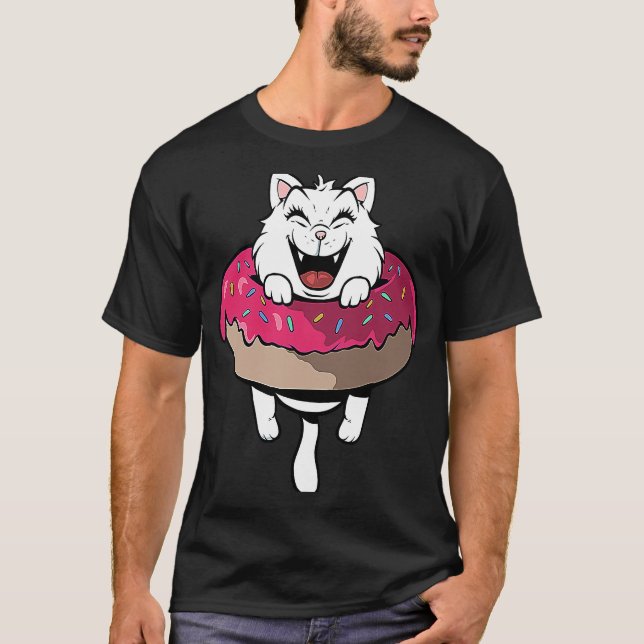 Camiseta Gato bonito em rosquinhas com anel de rosquinha (Frente)