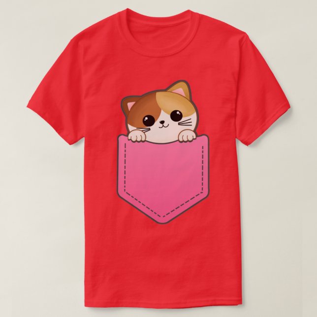 Camiseta Gato bonito em um bolso (Frente do Design)