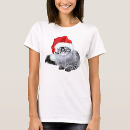 Camiseta Gato bonito engraçado do papai noel no Natal dos