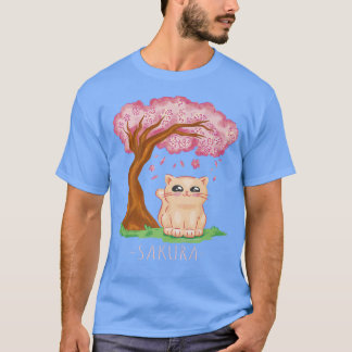 Camiseta Gato Bonito Flor de Cerejeira Japonês Flor Sakura