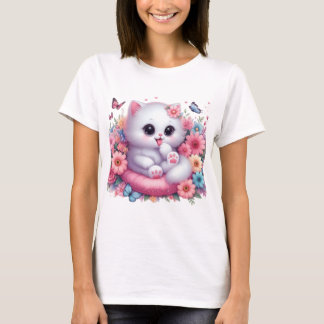 Camiseta Gato bonito, flor linda