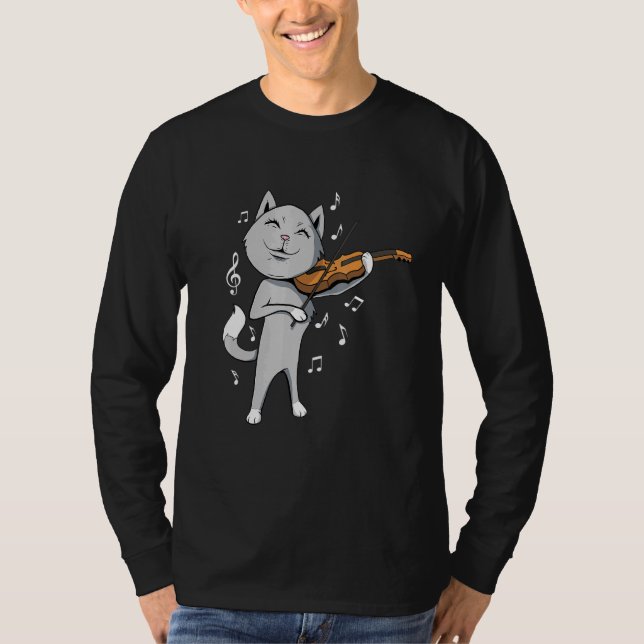 Camiseta Gato Bonito Joga Violin Viola Fiddle (Frente)