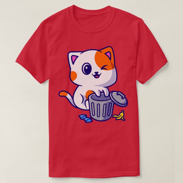 Camiseta Gato Bonito Jogando Cartoon De Caixa De Lixo (Frente do Design)