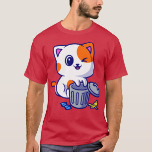 Camiseta Gato Bonito Jogando Cartoon De Caixa De Lixo