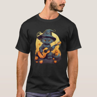 Camiseta Gato Bonito Jogando Violão Acústico Jamming Musico