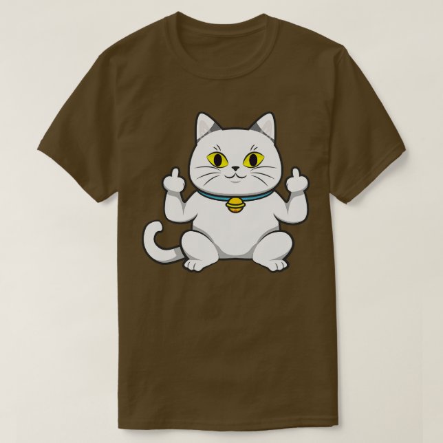 Camiseta Gato Bonito Mostra Seu Dedo Médio (Frente do Design)