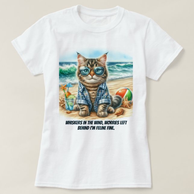 Camiseta Gato Bonito na Praia O Gato Amava Camisa-T (Frente do Design)