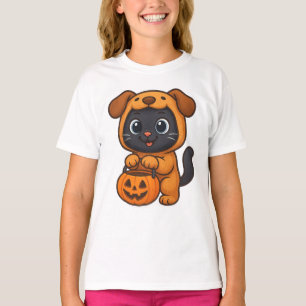 Camiseta Gato Bonito no Cão Fato de Trick ou Tratat Hallowe