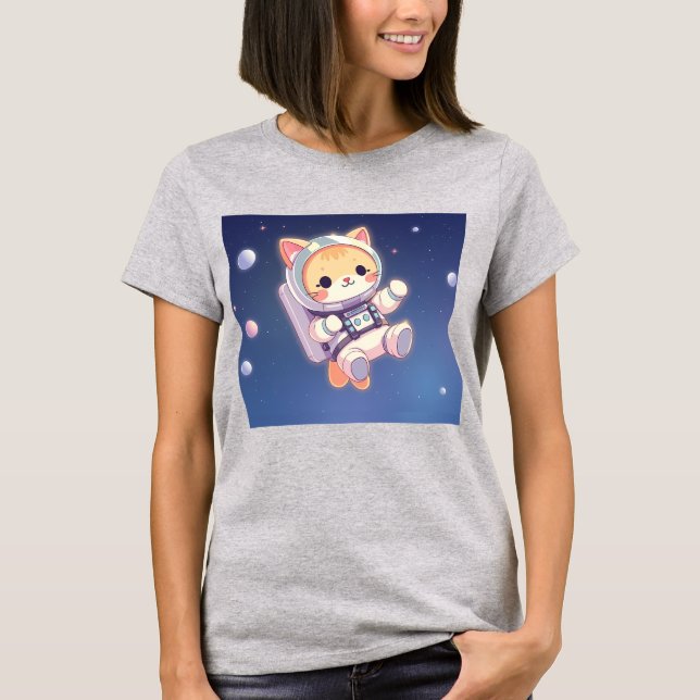 Camiseta Gato bonito no estilo de animação Space (Frente)