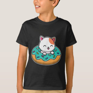 Camiseta Gato Bonito Numa Rosquinha Engraçada Gato Pão-De-N