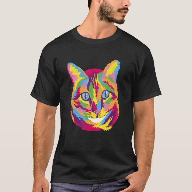 Camiseta Gato Bonito Para Arte Colorida De Gato (Frente)
