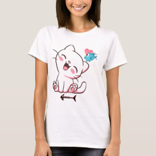 Camiseta Gato bonito, peixe, espinha