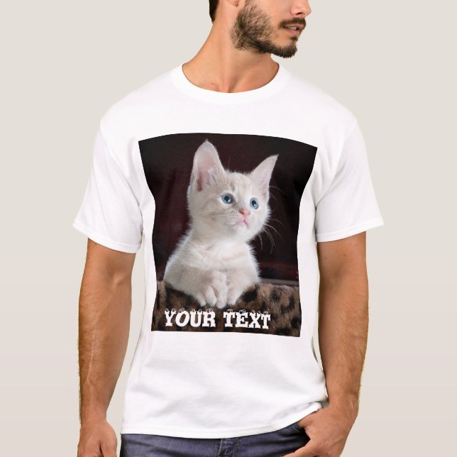 Camiseta Gato Bonito Personalizado. Adicionar Foto e Texto. (Frente)