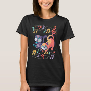 Camiseta Gato Bonito Reproduzindo Música Nota Limpa Músico