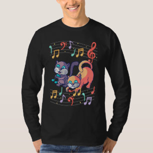 Camiseta Gato Bonito Reproduzindo Música Nota Limpa Músico