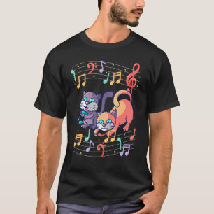 Camiseta Gato Bonito Reproduzindo Música Nota Limpa Músico
