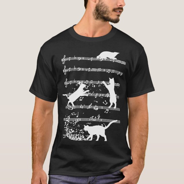 Camiseta Gato Bonito Reproduzindo Notas de Música Jazz Day  (Frente)