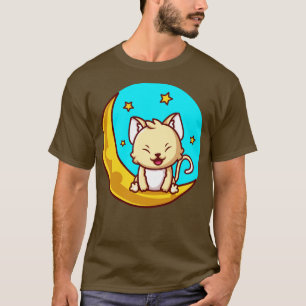 Camiseta Gato Bonito Sentado Na Lua Doente Com Cartografia