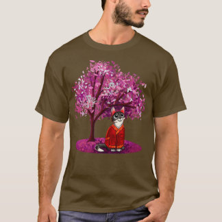 Camiseta Gato Bonito Sob Árvore De Flor