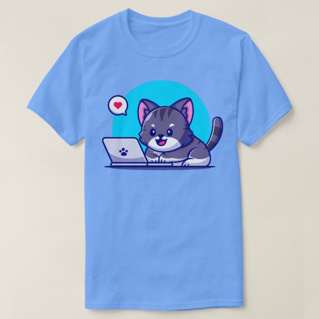 Camiseta Gato Bonito Trabalhando Em Cartografia De Laptop (Frente do Design)