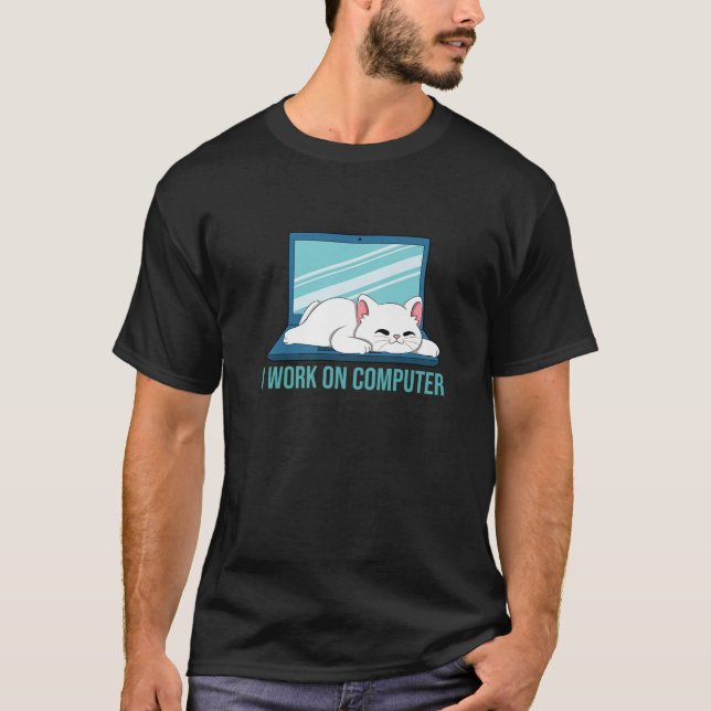 Camiseta Gato Bonito - Trabalho Em Computadores Cat - Gato  (Frente)