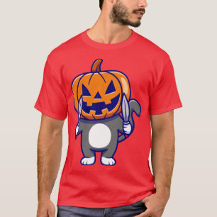 Camiseta Gato Bonito Vestindo Abóbora no Halloween com Carr