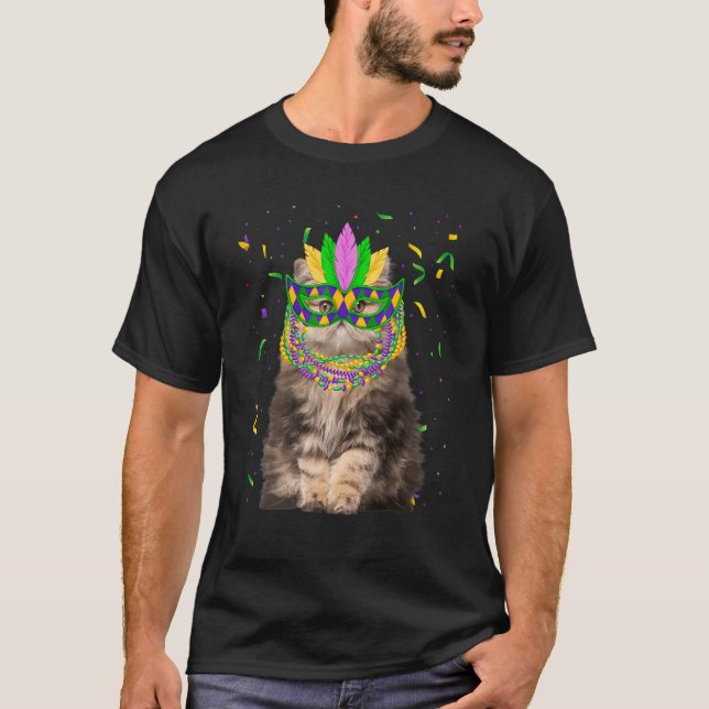 Camiseta Gato Bonito Vestindo Carnaval Mardi Gras Cat Men (Frente)
