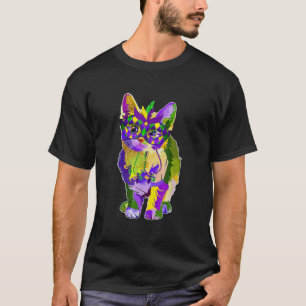 Camiseta Gato Bonito Vestindo Carnaval Máscara Mardi Gras