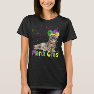 Camiseta Gato Bonito Vestindo Máscara de Carnaval Mardi Gra
