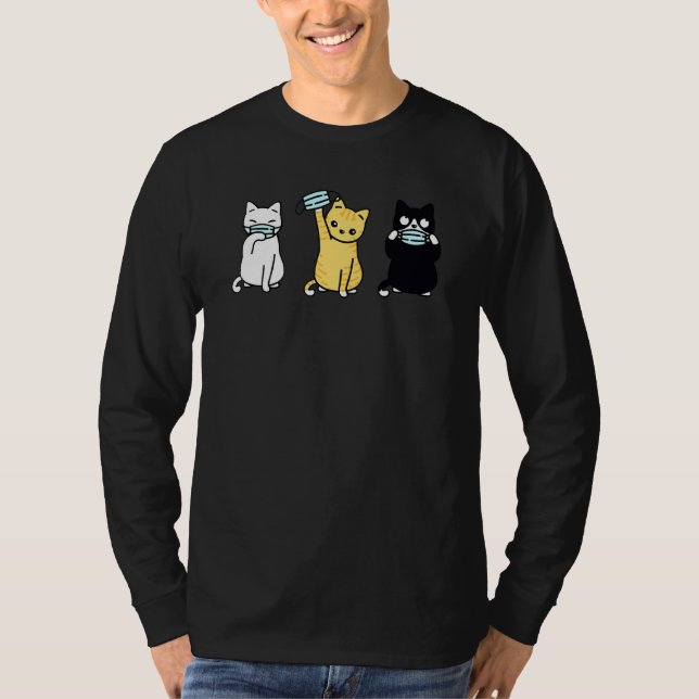 Camiseta Gato Bonito Vestindo Máscara Gatinho Adorável (Frente)