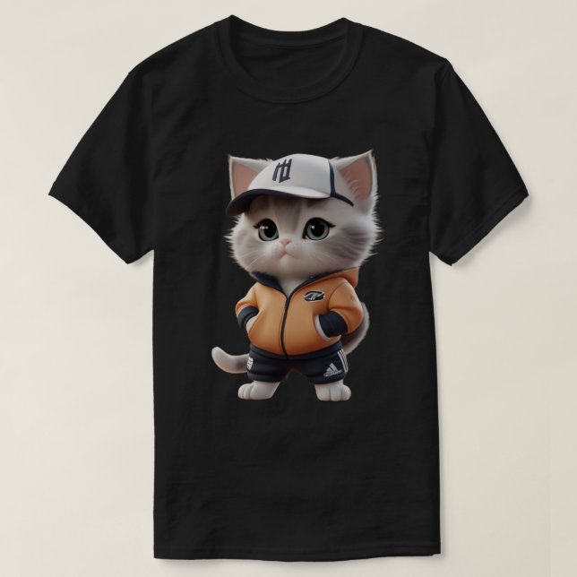 Camiseta gato bonito vestindo roupas, gato engraçado (Frente do Design)