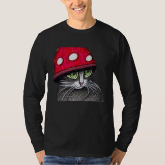 Camiseta Gato Bonito Vestindo Um Chapéu De Cogumelo