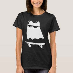 Camiseta Gato Boo Minimal Patinando Halloween Legal Sutil