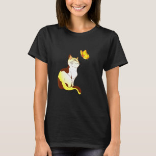 Camiseta Gato Borboleta Sol Cute Japonês Flor de Cerejeira