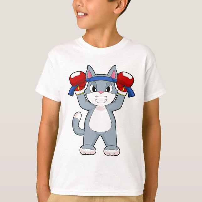 Camiseta Gato Boxeador Luvas de boxe Boxe (Frente)