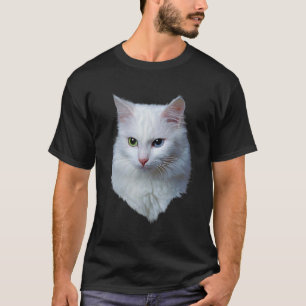 Camiseta Gato Branca De Furos Com Olhos Azuis E Verdes