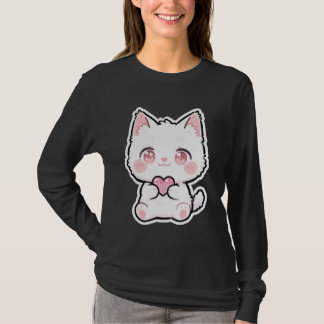 Camiseta Gato Branco Adorável