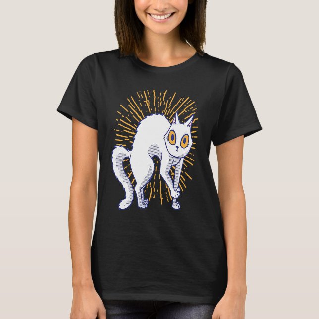 Camiseta Gato branco assustado (Frente)