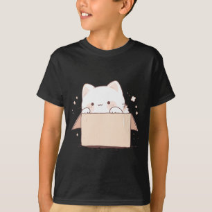Camiseta Gato Branco Bonito Em Uma Caixa Cartoon Kawaii Jap