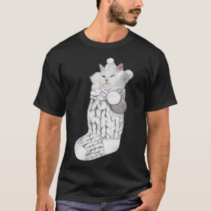 Camiseta Gato Branco Bonito Fluffy Knited Natal