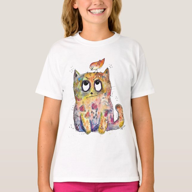 Camiseta Gato Branco Bonito Irritado (Frente)